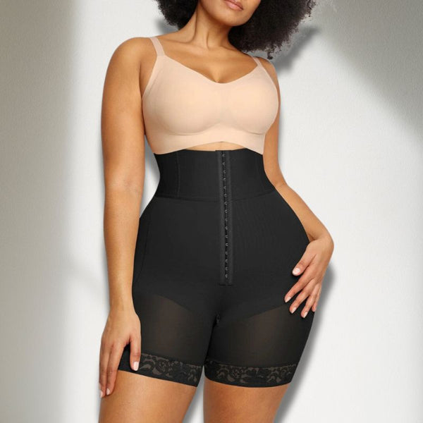 Black High-Waist Shapewear BBL Shorts Front